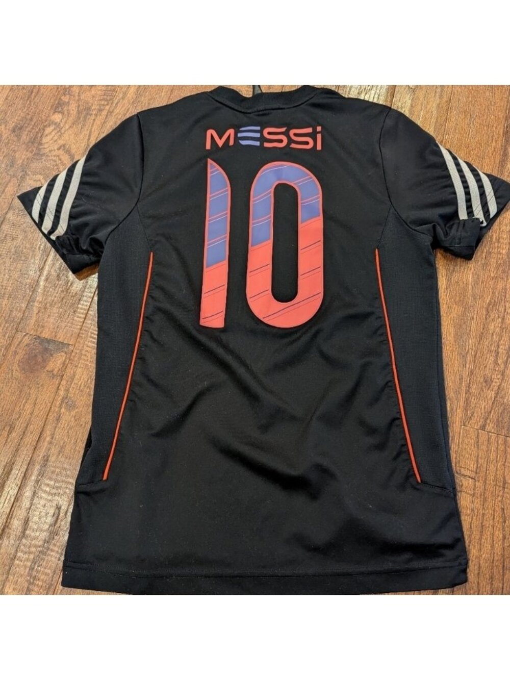 Adidas Soccer Jersey Messi 10 Black Pink & Purple Iridescent 3 Stripe Kids Sz L - Picture 5 of 7